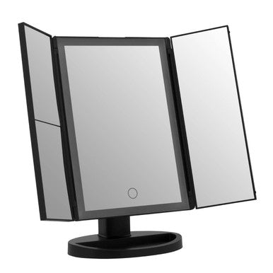 Cassini Tri Fold Black Led Table Mirror