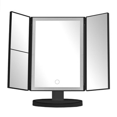 Cassini Tri Fold Black Led Table Mirror