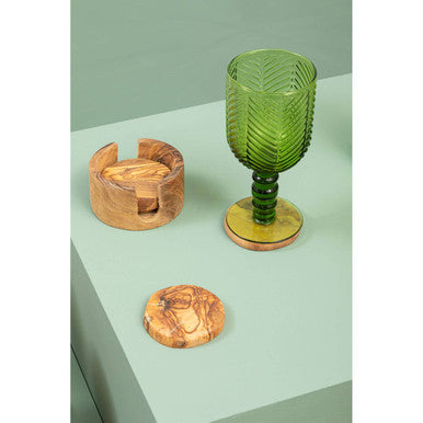 Kora Set Of 4 Olive Wood Round Coasters