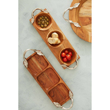 Vine Acacia Wood Set Of 3 Dip Bowls With Tray