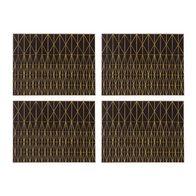 Geome Set Of 4 Leather Effect Black And Gold Prism Placemats