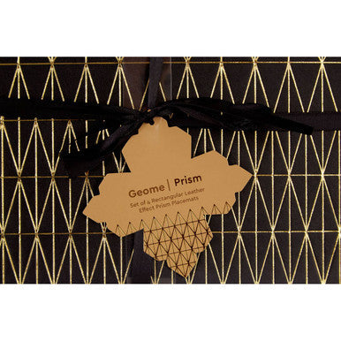 Geome Set Of 4 Leather Effect Black And Gold Prism Placemats