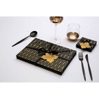 Geome Set Of 4 Leather Effect Black And Gold Prism Placemats