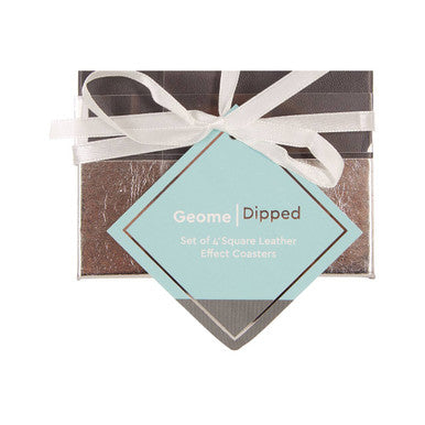 Geome Set Of 4 Leather Effect Grey And Silver Coasters