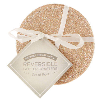 Set Of 4 Reversible Gold And Silver Glitter Coasters