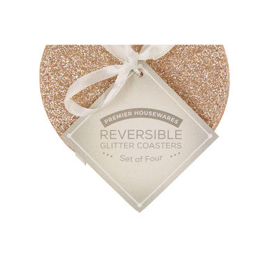 Set Of 4 Reversible Gold And Silver Glitter Coasters
