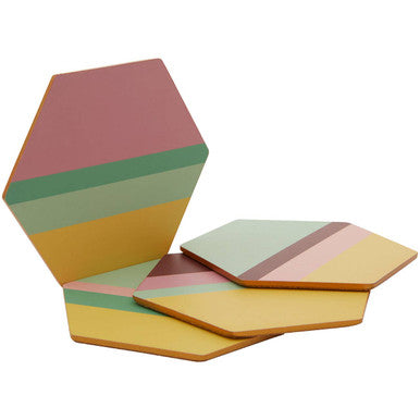 Mimo Set Of 4 Miami Striped Gold Foil Coasters