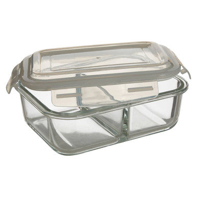 Freska 2 Section Rectangular Glass Container With Lid 1040 Ml
