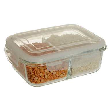 Freska 2 Section Rectangular Glass Container With Lid 1040 Ml