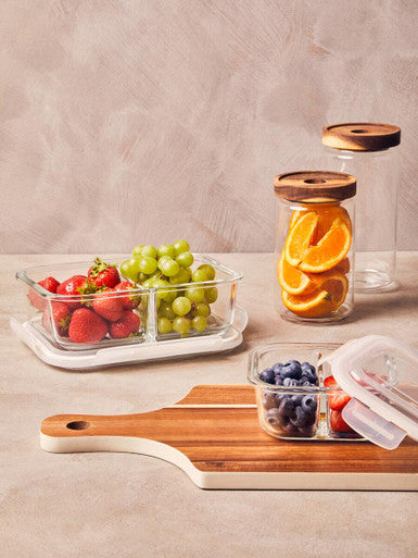 Freska 2 Section Rectangular Glass Container With Lid 1040 Ml