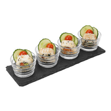 4 Ribbed Glass Bowls Slate Tray Set