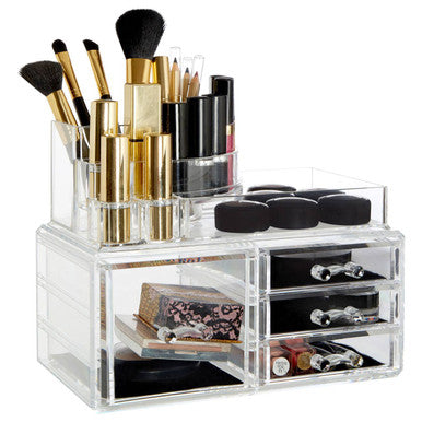 8 Compartments Clear Cosmetics Organiser With 4 Drawers