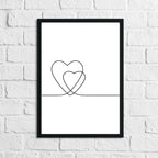 2 Hearts Simple Line Work Bedroom Wall Decor Print