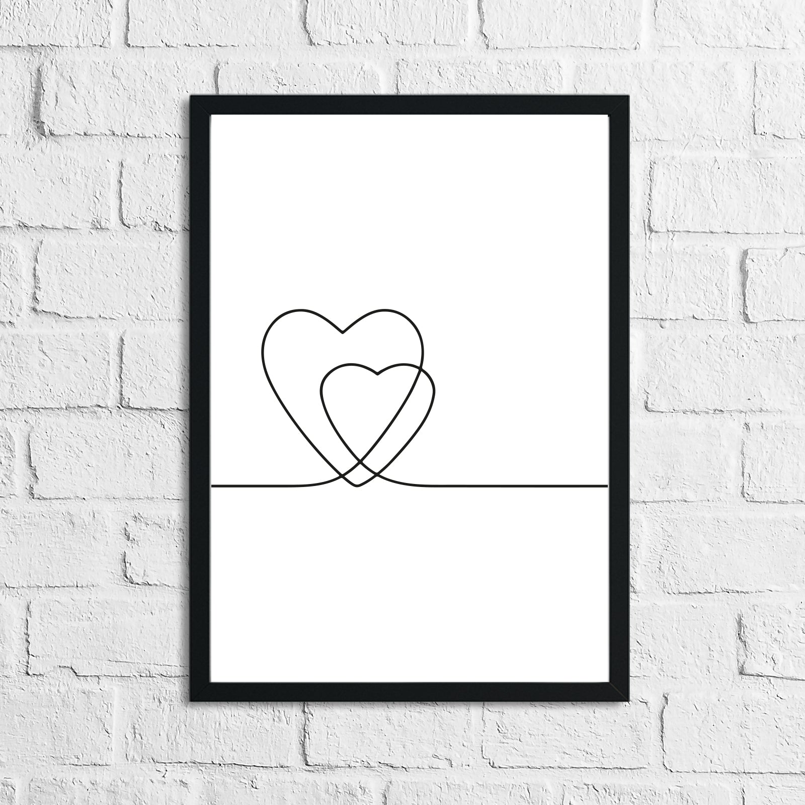 2 Hearts Simple Line Work Bedroom Wall Decor Print