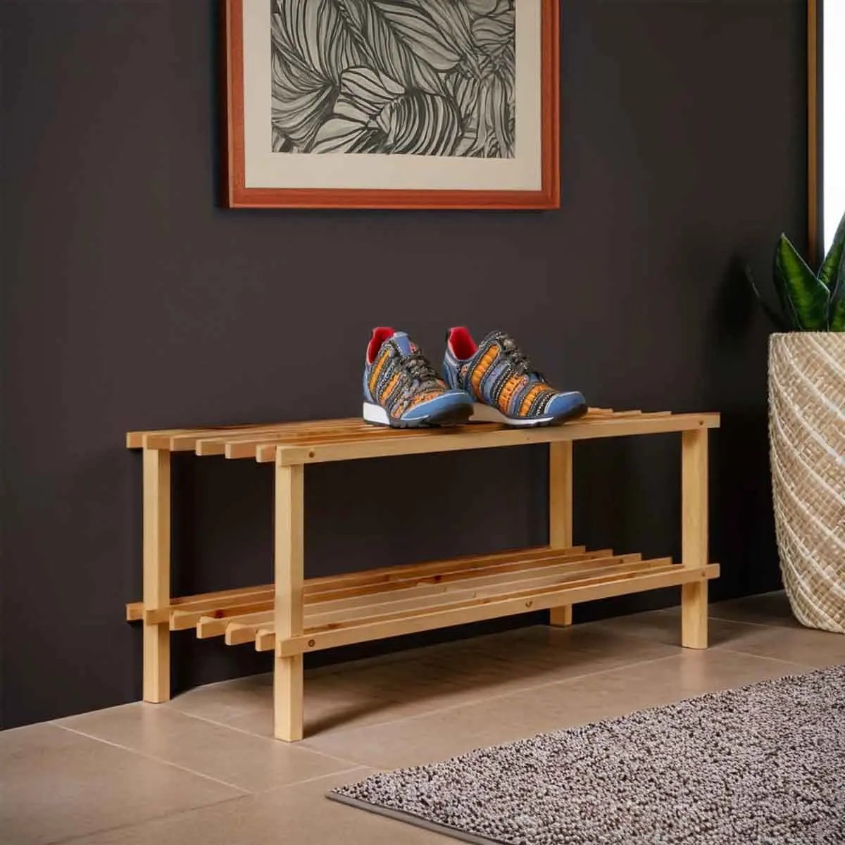 Parker Natural And Cedar Wood 2 Tier Shoe Rack Orsina