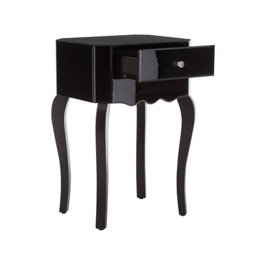 Orchid 1 Drawer Black Mirrored Glass Side Table