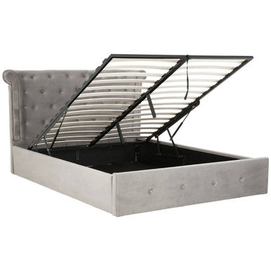 Edison Grey Brushed Velvet Ottoman King Bed