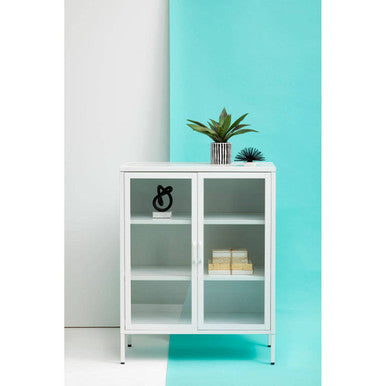 Acier Two Door White Metal Cabinet