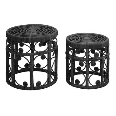 Mataram Set Of Two Black Natural Rattan Tables