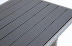 Close-up of Stockholm 6 Seater Grey Rattan Corner Garden Dining and Lounge Set table top with grey slats and rattan edge