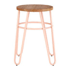 District Pink Metal And Elm Wood Hairpin Stool