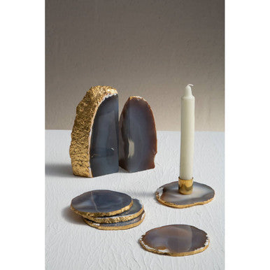 Bowerbird Set Of 4 Agate Grey And Gold Coasters
