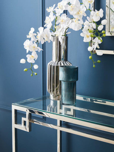 Esma Small Ribbed Blue Glass Vase