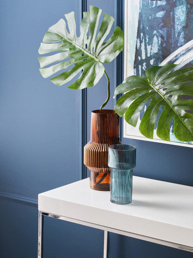 Esma Small Ribbed Blue Glass Vase