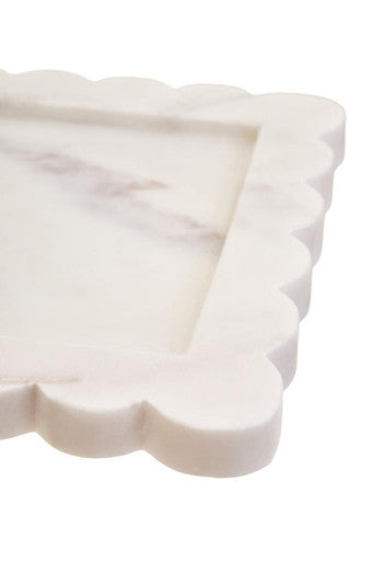Savio White Marble Square Small Tray With Scallop Edges