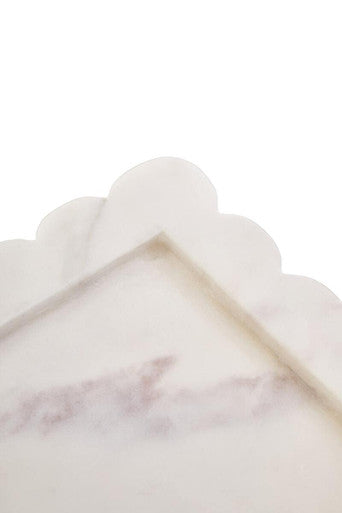 Savio White Marble Square Small Tray With Scallop Edges