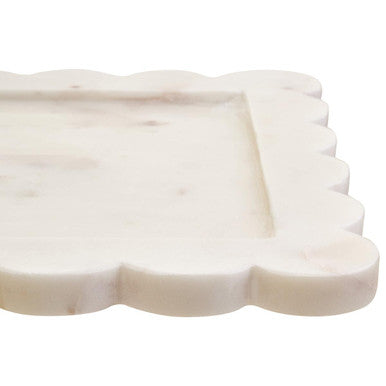 Savio White Marble Square Large Tray With Scallop Edges