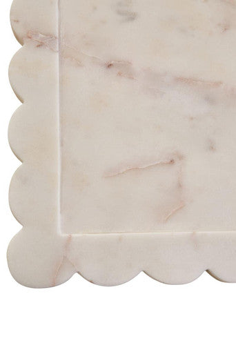 Savio White Marble Square Large Tray With Scallop Edges