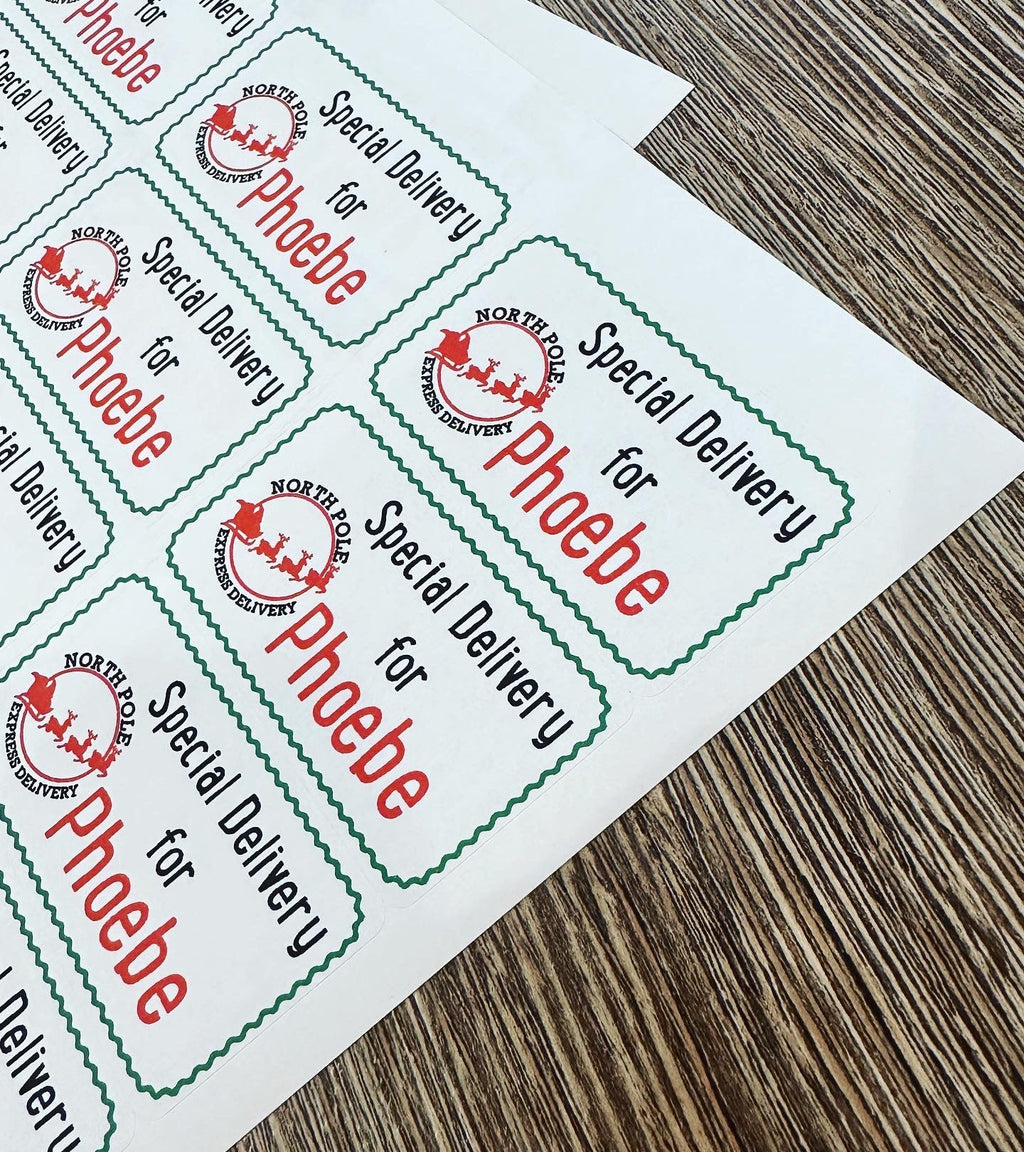 Sheet Of 21 Personalised Name North Pole Express Christmas Present Stickers Gift Labels Christmas stickers