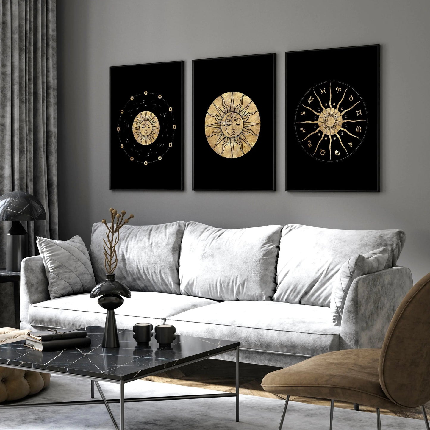 Sun and moon drawing | set of 3 framed wall art About Wall Art