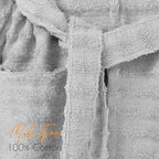 Women's Hydro Ribbed Ultra Soft 100% Cotton Hooded Bath Robes with Pockets and Belt Luxury Terry Towelling Loungewear Sleepwear in White and Grey by OLIVIA ROCCO