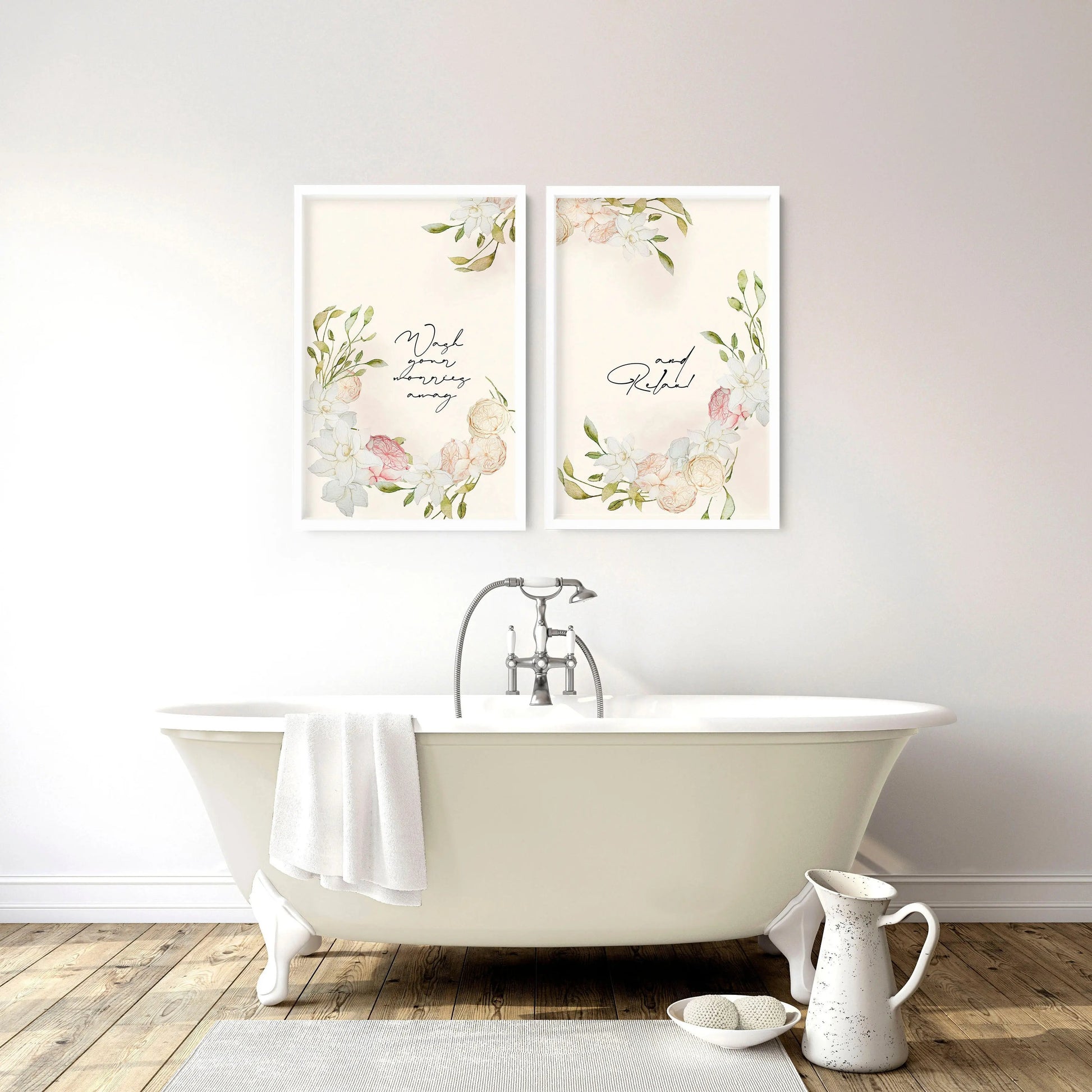 Bathroom art prints | Set of 2 Pink blooms wall art About Wall Art