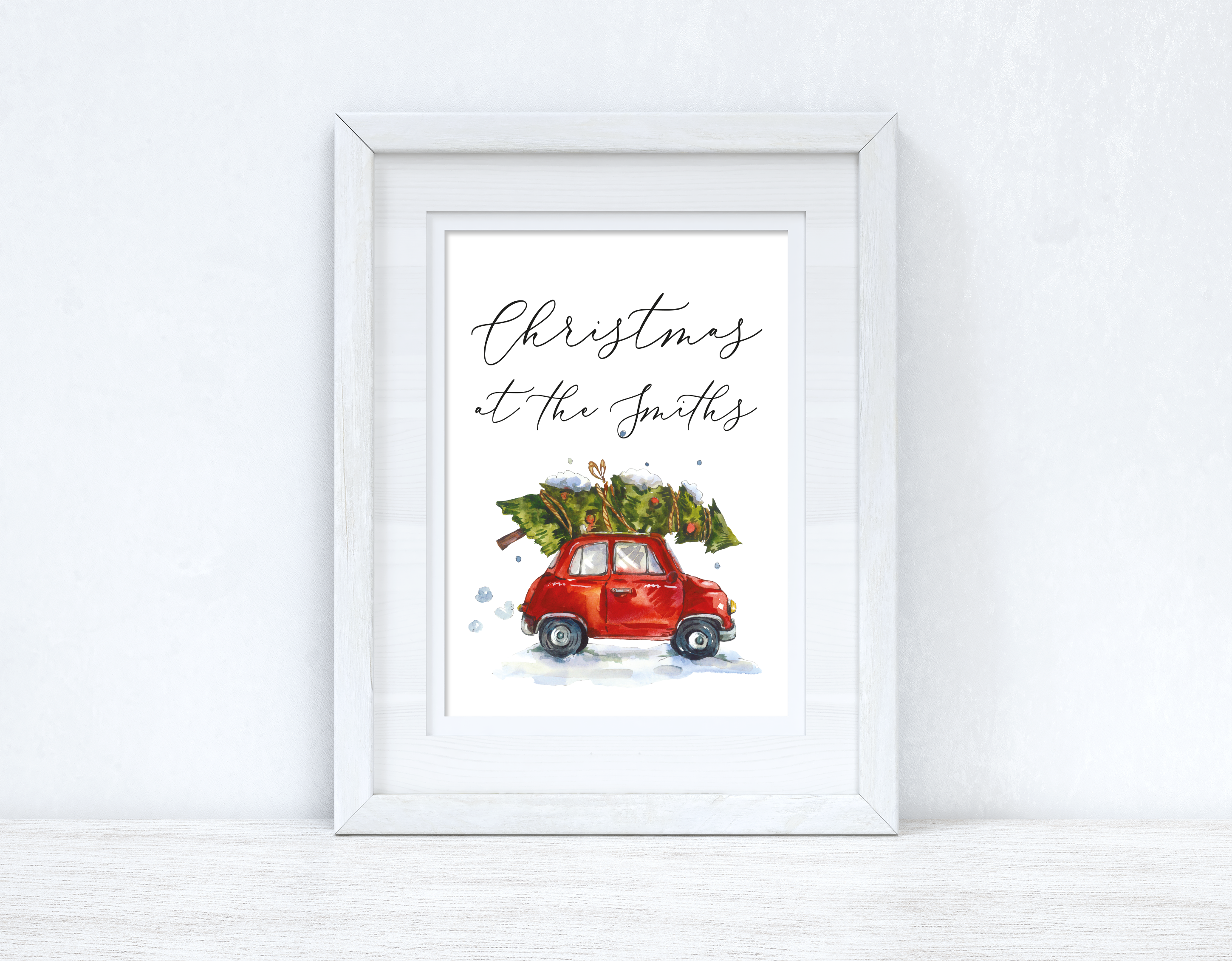 Personalised Christmas At The Surname OR House Number Car Winter Christmas Seasonal Wall Home Decor Print