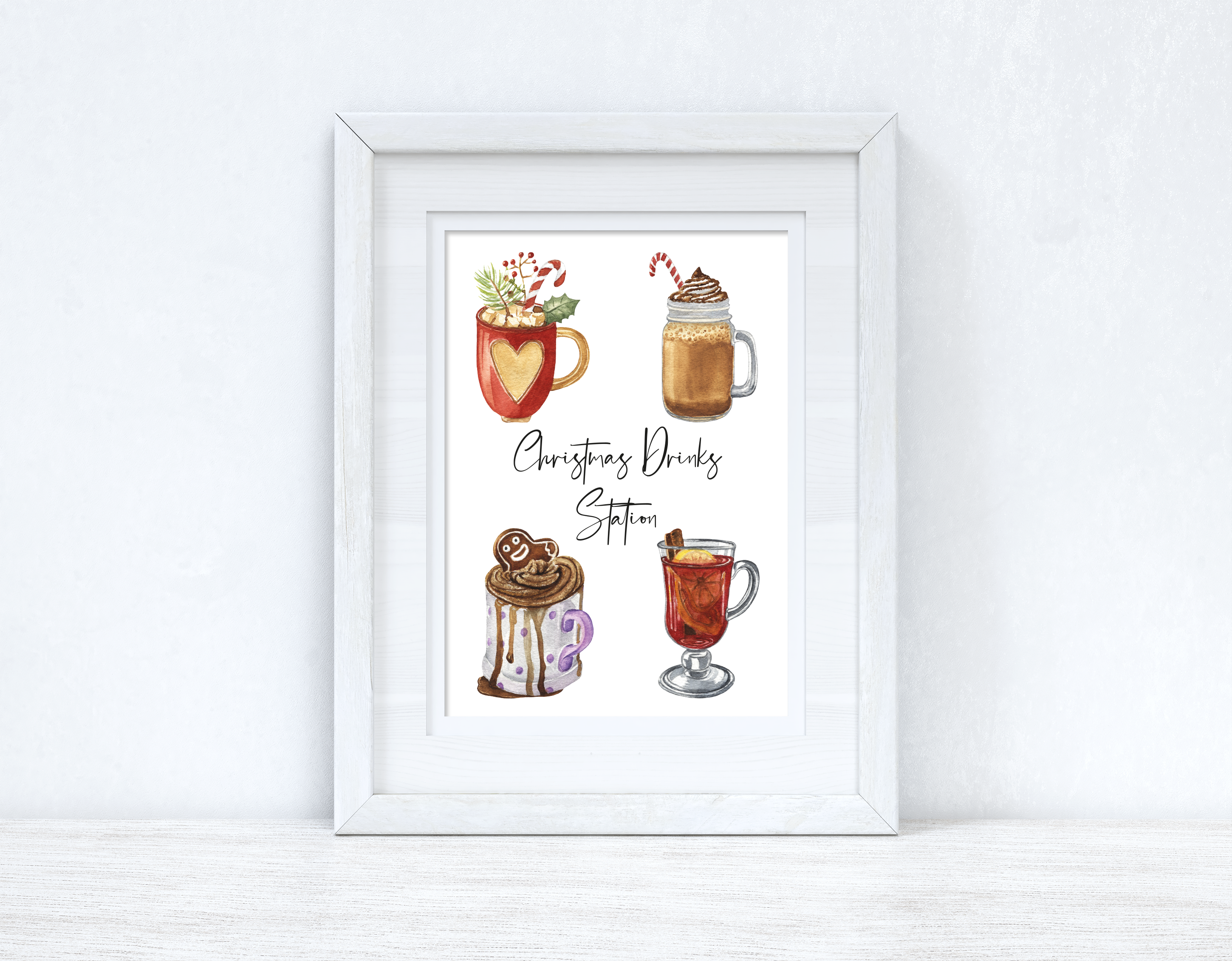 Christmas Drinks Station Winter Christmas Seasonal Wall Home Decor Print