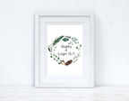 Personalised Custom Wording Christmas At Acorn Wreath Christmas Seasonal Wall Home Decor Print