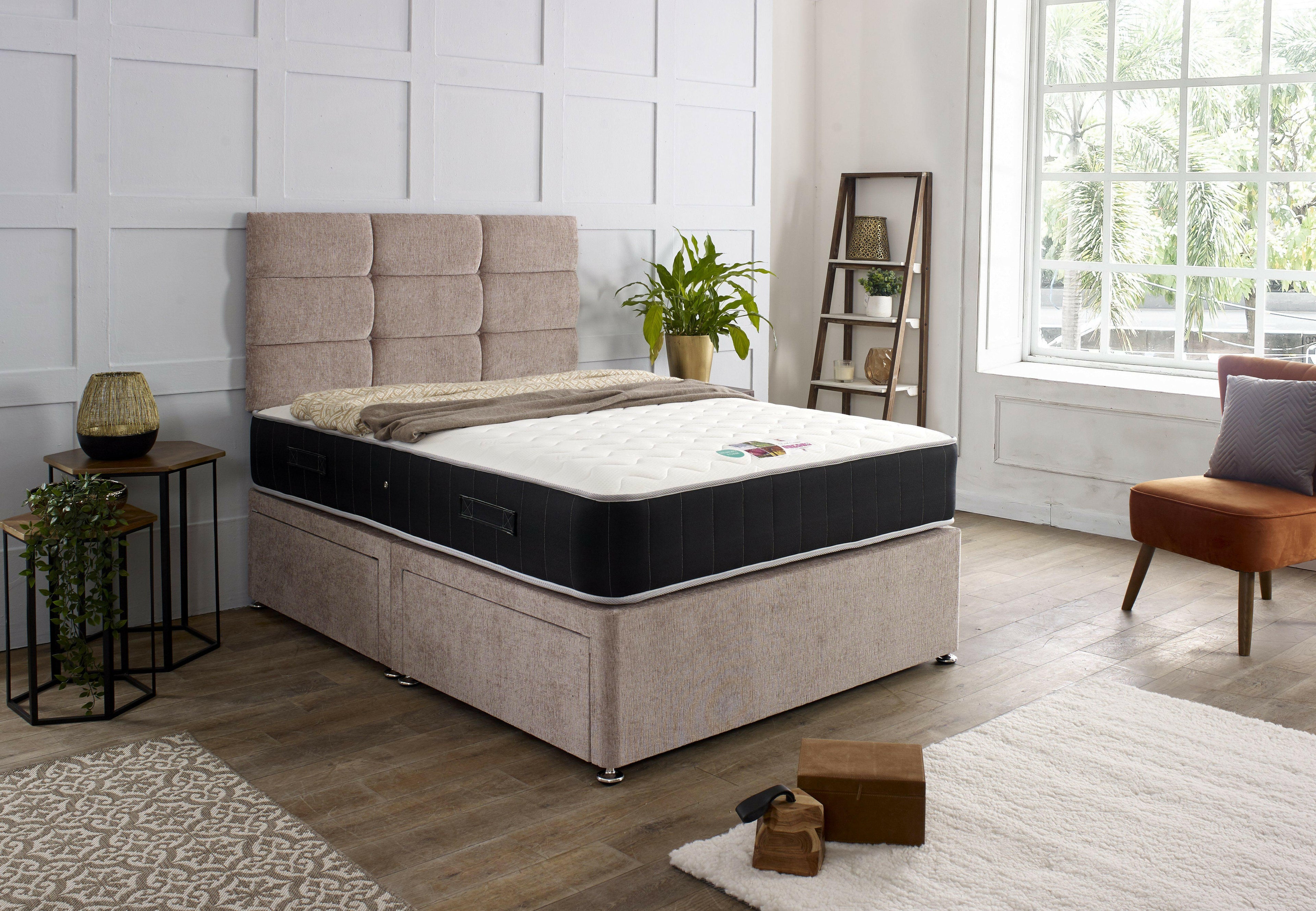 Dual Season 1000 Pocket Memory Cool Gel Divan Bed Set With Headboard