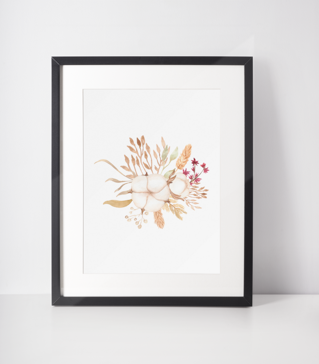 Dried Floral Cotton Bouquet Autumn Seasonal Wall Home Decor Print