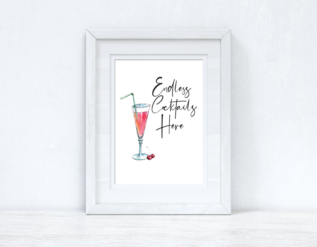 Endless Cocktails Here Summer Seasonal Alcohol Wall Home Decor Print