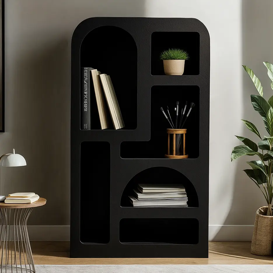 Udaipur Tall Geometric Black 6-Shelf Bookcase Verty Furniture
