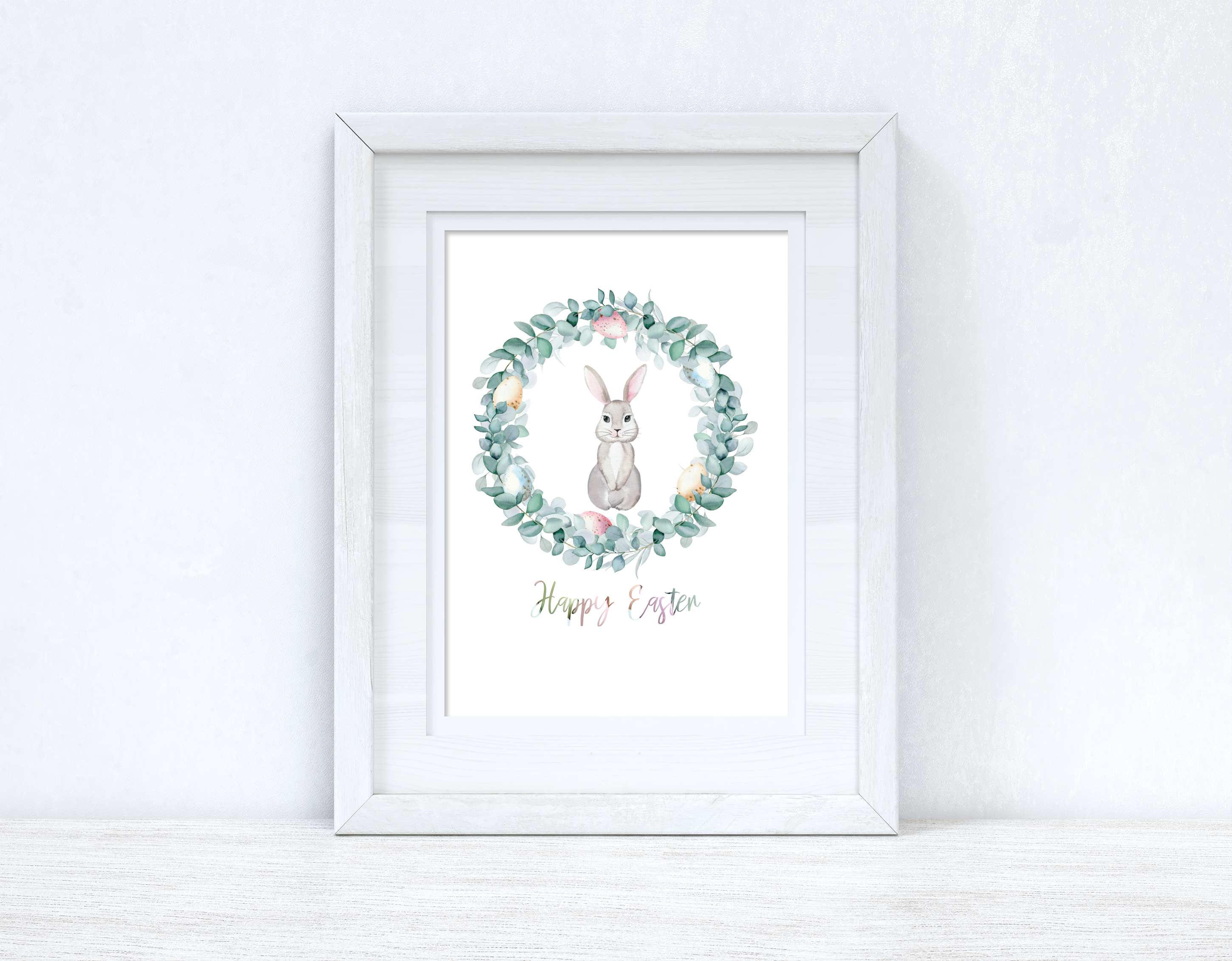 Happy Easter Egg Wreath Spring Seasonal Wall Home Decor Print