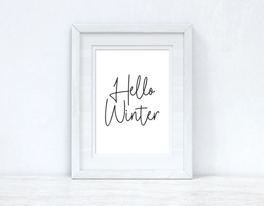 Hello Winter Black & White Christmas Seasonal Wall Home Decor Print