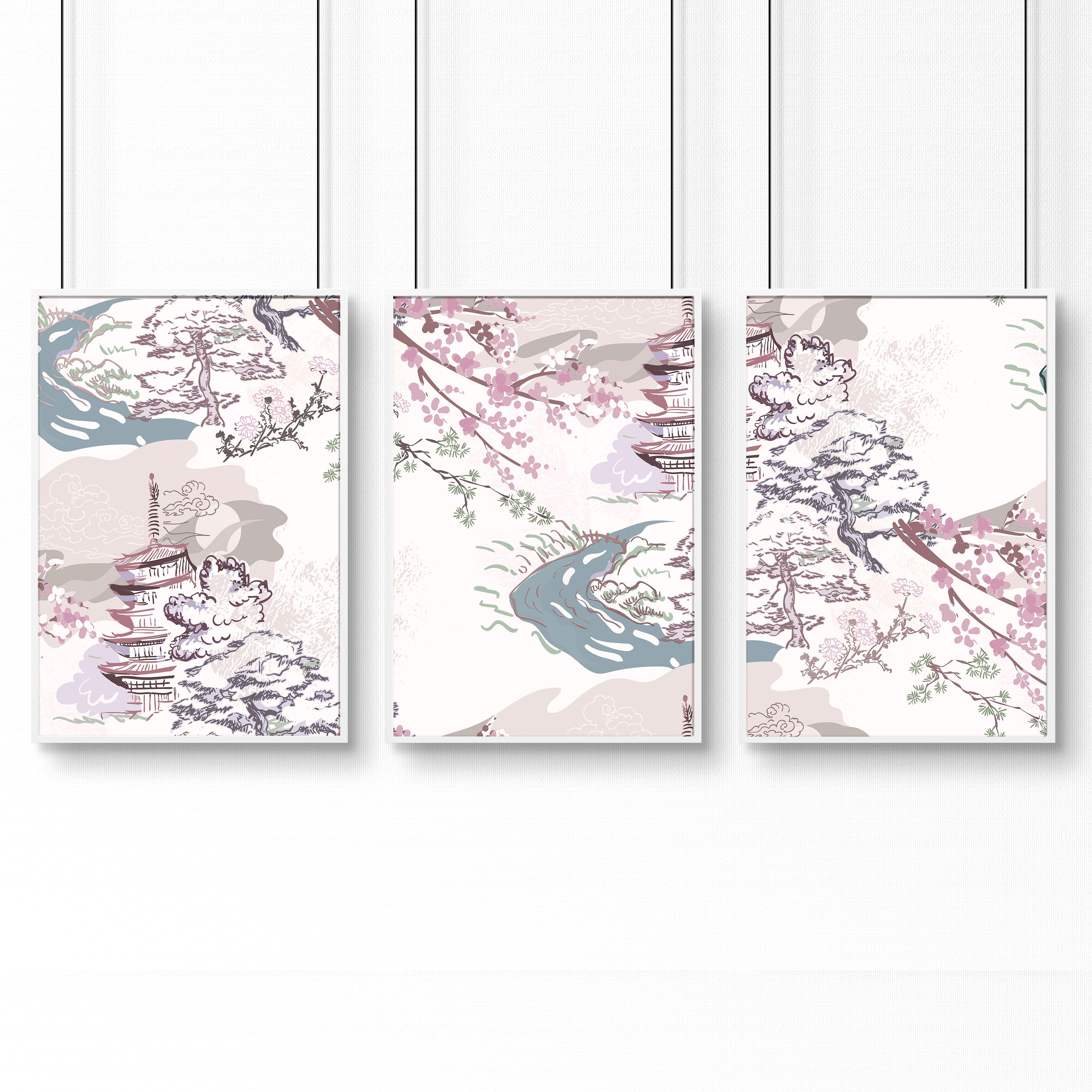 Chinoiserie wall art for home office decor | set of 3 framed wall art