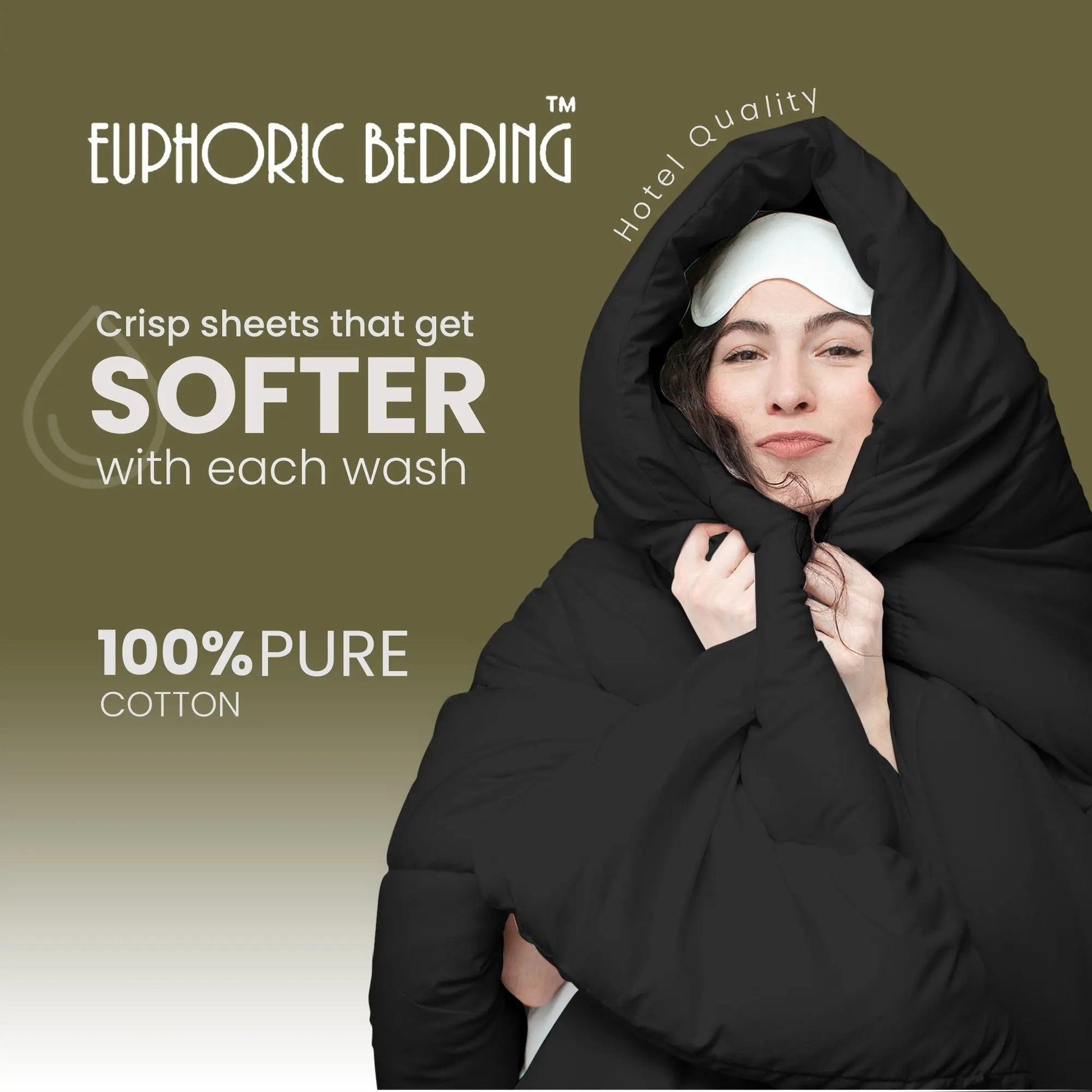 Pure Egyptian Cotton Duvet Cover Bed Set in Black Euphoric Bedding