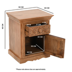 Carved Mango Wood Bedside Table With Storage