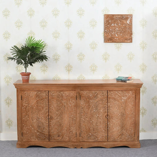 Carved Mango Wood Extra Large Sideboard with 4 Doors Verty Furniture