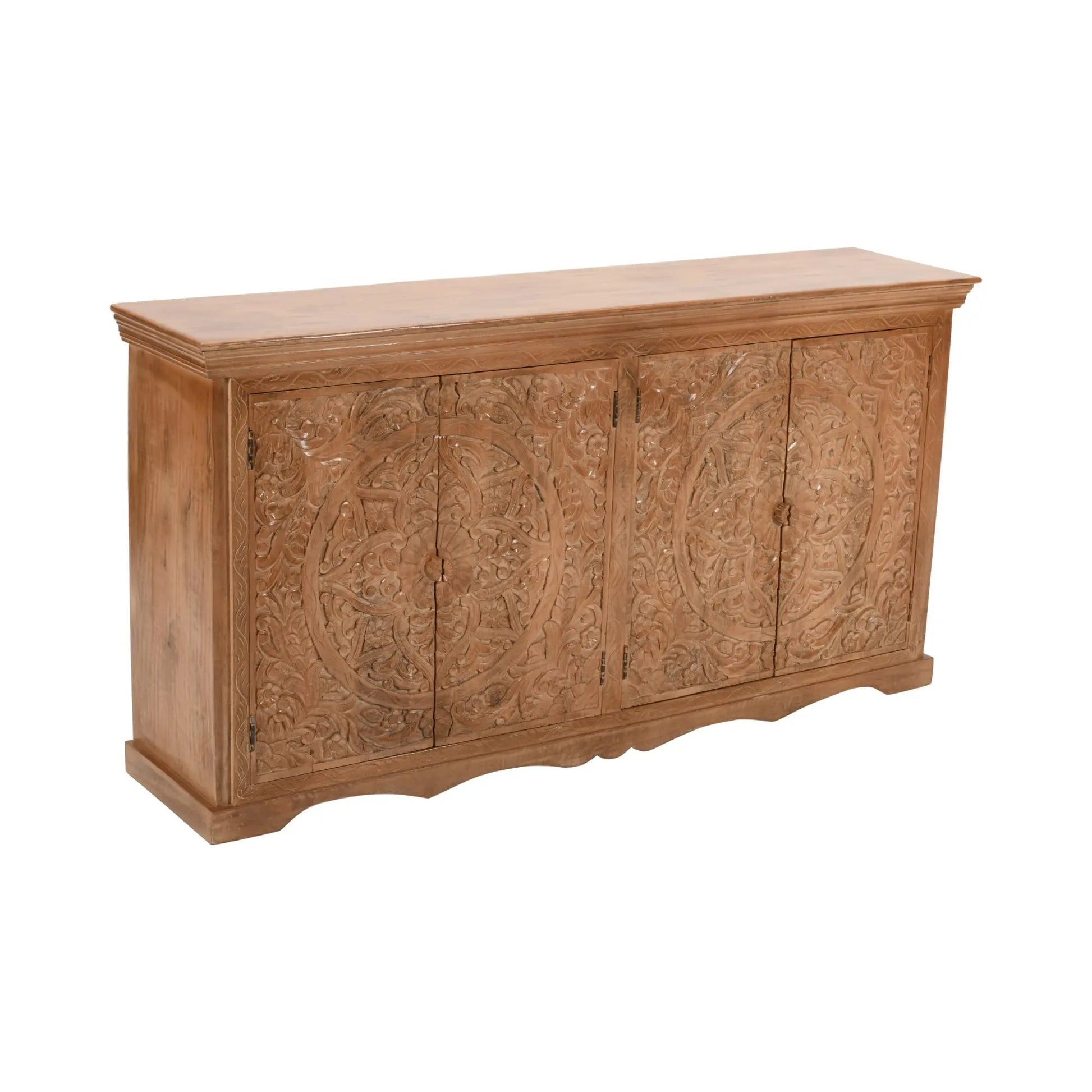 Carved Mango Wood Extra Large Sideboard with 4 Doors Verty Furniture